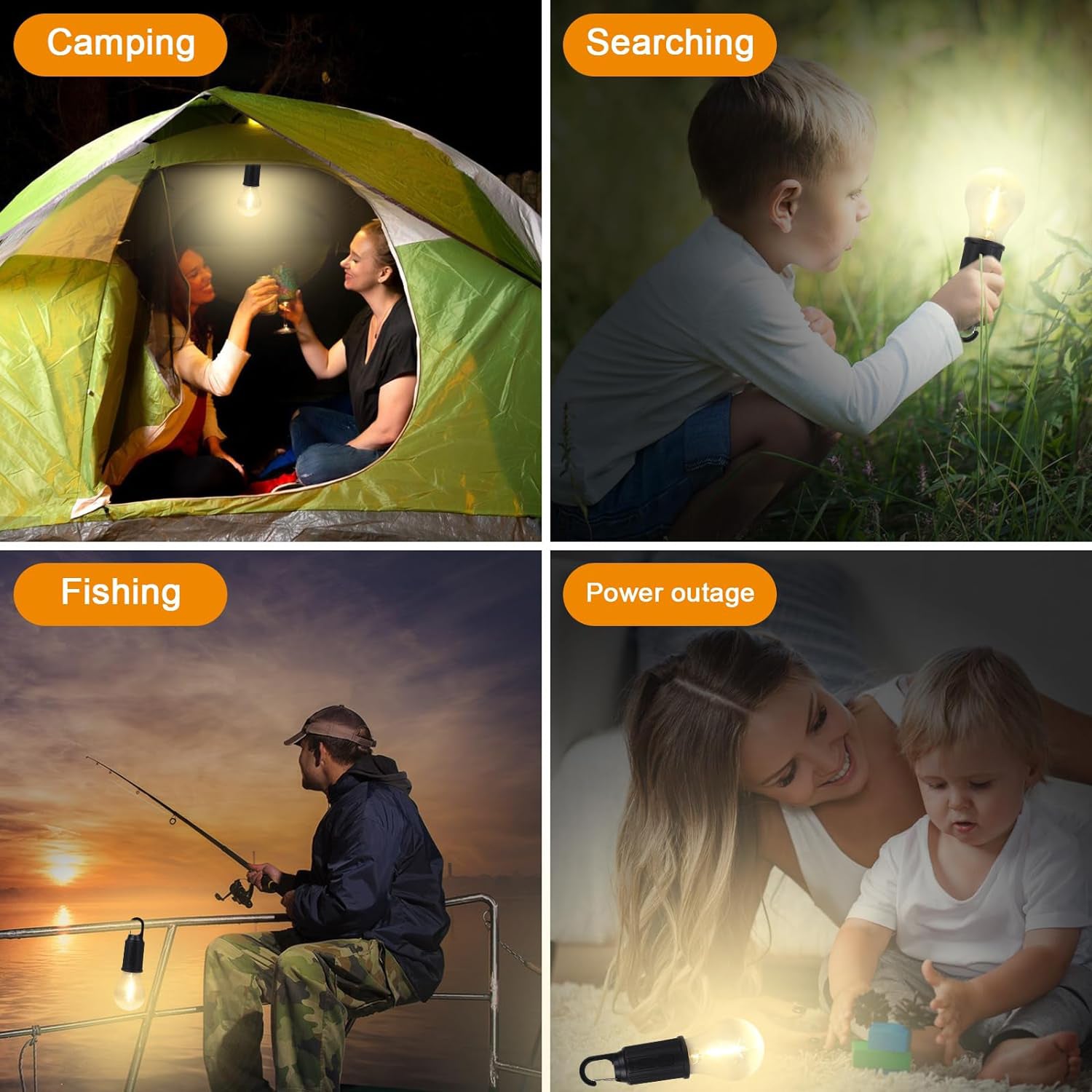 Rechargeable Camping Lights for Tents LED Camping Tent Lantern 3 Lighting Modes Tent Lamp Portable Emergency Camping Lights with Clip Hook for Camping Hiking Fishing, Backpacking (1 Pc) - mihikart.com Garden & Outdoors