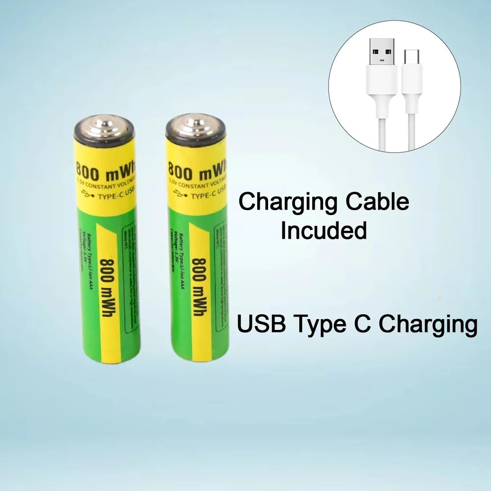 USB rechargeable AAA batteries 800mWh used in RC cars gaming controllers flashlights clocks electronics 2-pack with cable