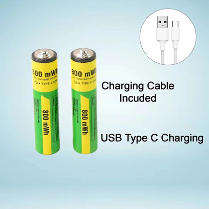 USB rechargeable AAA batteries 800mWh used in RC cars gaming controllers flashlights clocks electronics 2-pack with cable