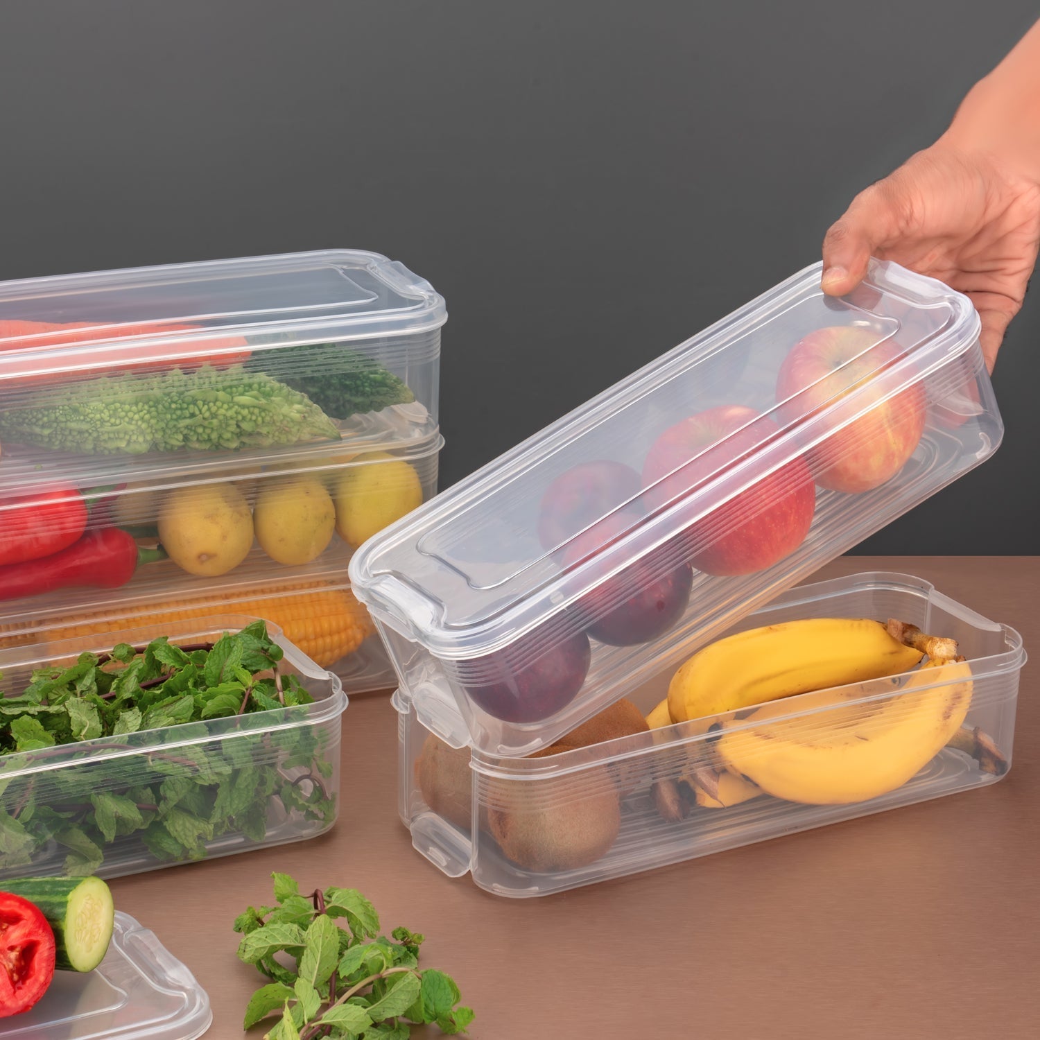 3 Fridge Storage Container, Fridge Organizer with Lid Stackable Fridge Storage Containers Plastic Freezer Storage Containers for Fish, Meat, Vegetables, Fruits, Pack of 3pcs, 1500ML Approx Mihikart