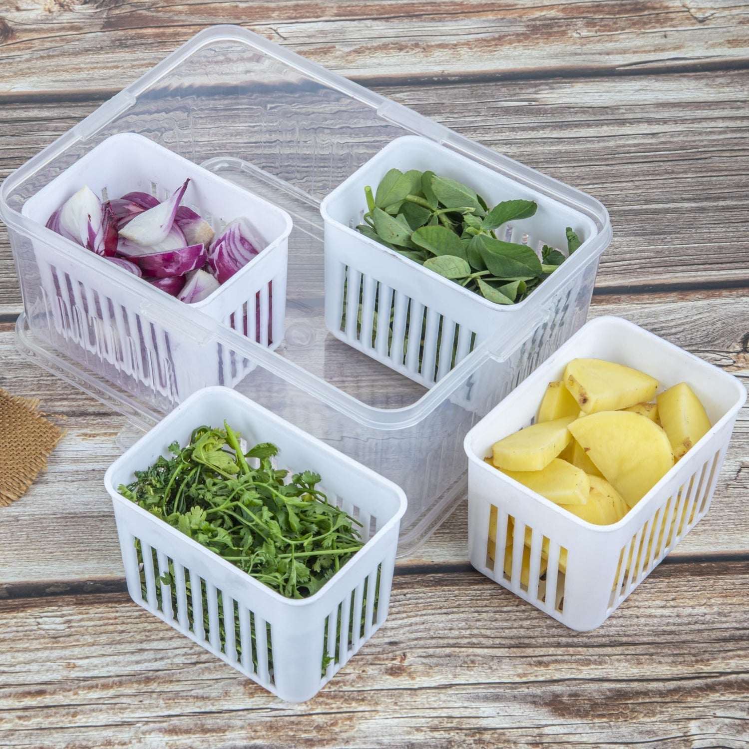 Fridge Storage Boxes Freezer Storage Containers, Container for Kitchen Storage Set, Storage in Kitchen, Vegetable Storage, Draining Crisper Refrigerator Food Box (1 Pc) Mihikart