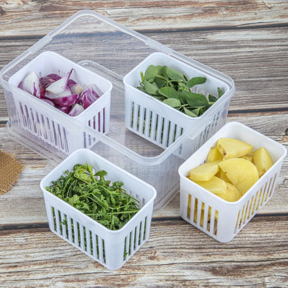 Fridge Storage Boxes Freezer Storage Containers, Container for Kitchen Storage Set, Storage in Kitchen, Vegetable Storage, Draining Crisper Refrigerator Food Box (1 Pc) Mihikart