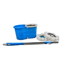 Household mop with two microfiber heads and bucket.