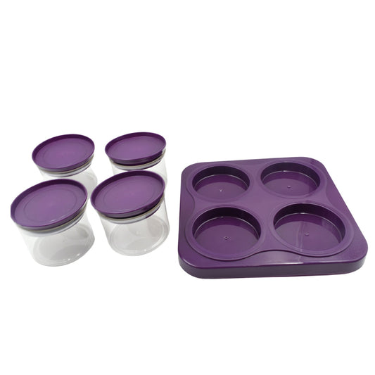 Airtight Plastic 4 Pc Storage Container Set, With Tray Dry Fruit Plastic Storage Container Tray Set With Lid & Serving Tray For Kitchen Mihikart