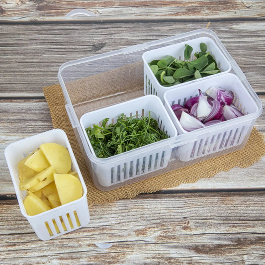 Fridge Storage Boxes Freezer Storage Containers, Container for Kitchen Storage Set, Storage in Kitchen, Vegetable Storage, Draining Crisper Refrigerator Food Box (1 Pc) Mihikart