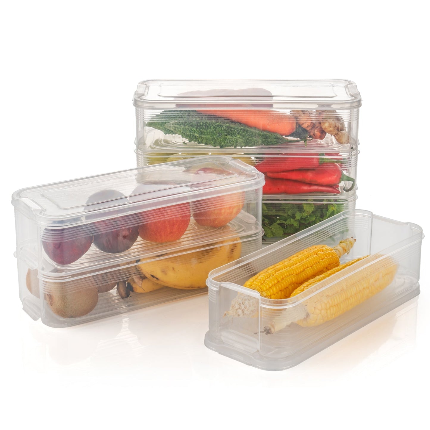3 Fridge Storage Container, Fridge Organizer with Lid Stackable Fridge Storage Containers Plastic Freezer Storage Containers for Fish, Meat, Vegetables, Fruits, Pack of 3pcs, 1500ML Approx Mihikart