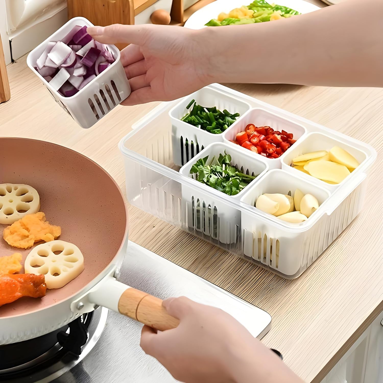 Fridge Storage Boxes Freezer Storage Containers, Container for Kitchen Storage Set, Storage in Kitchen, Vegetable Storage, Draining Crisper Refrigerator Food Box (1 Pc) Mihikart