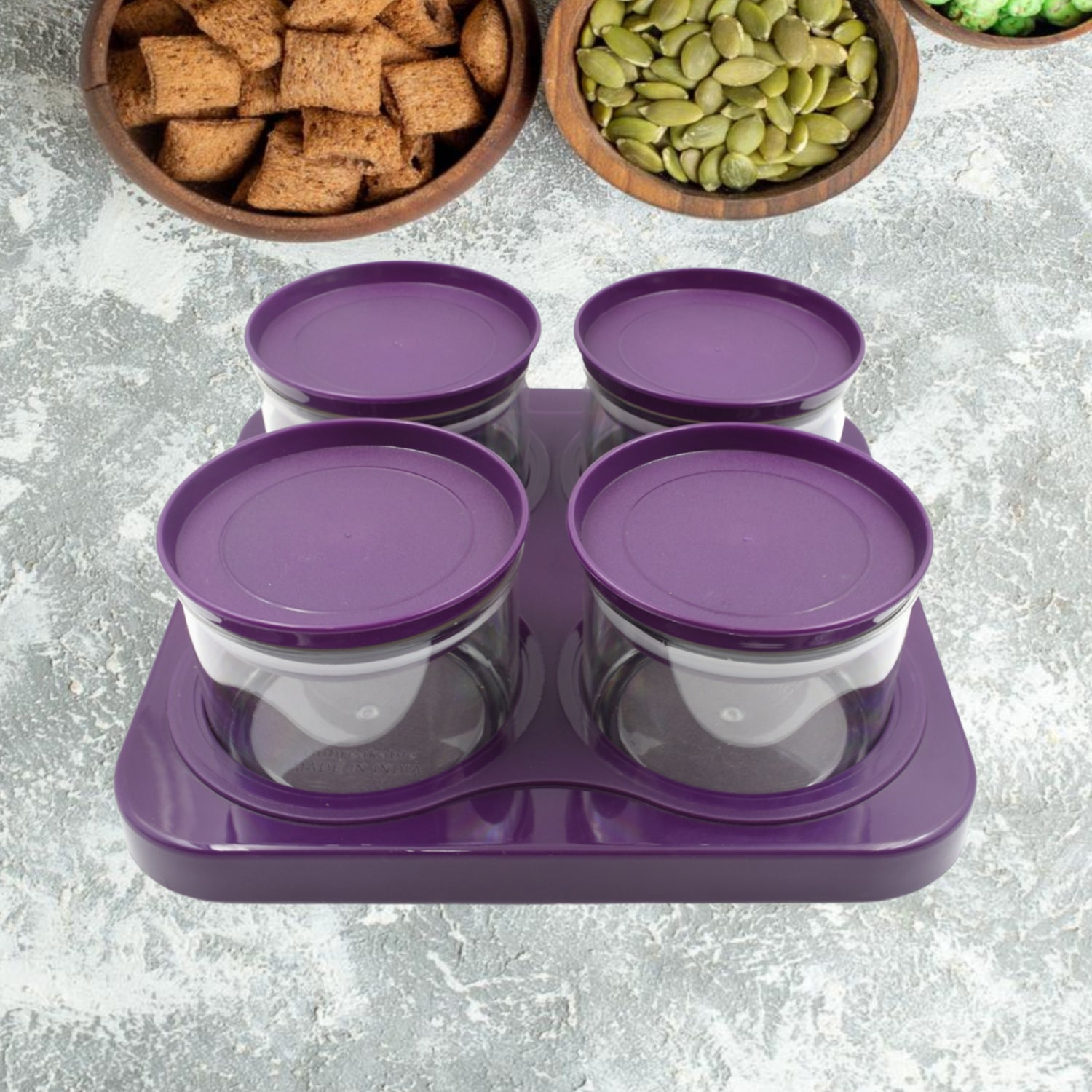 Airtight Plastic 4 Pc Storage Container Set, With Tray Dry Fruit Plastic Storage Container Tray Set With Lid & Serving Tray For Kitchen Mihikart