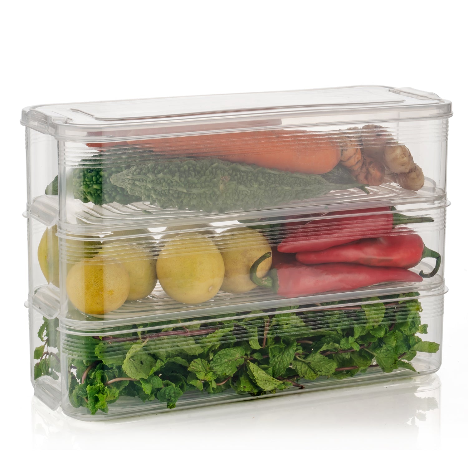 3 Fridge Storage Container, Fridge Organizer with Lid Stackable Fridge Storage Containers Plastic Freezer Storage Containers for Fish, Meat, Vegetables, Fruits, Pack of 3pcs, 1500ML Approx Mihikart