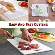 Plastic cutting board for easy and efficient food preparation.