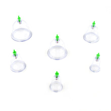 Vacuum cupping set for massage therapy with multiple suction cups.