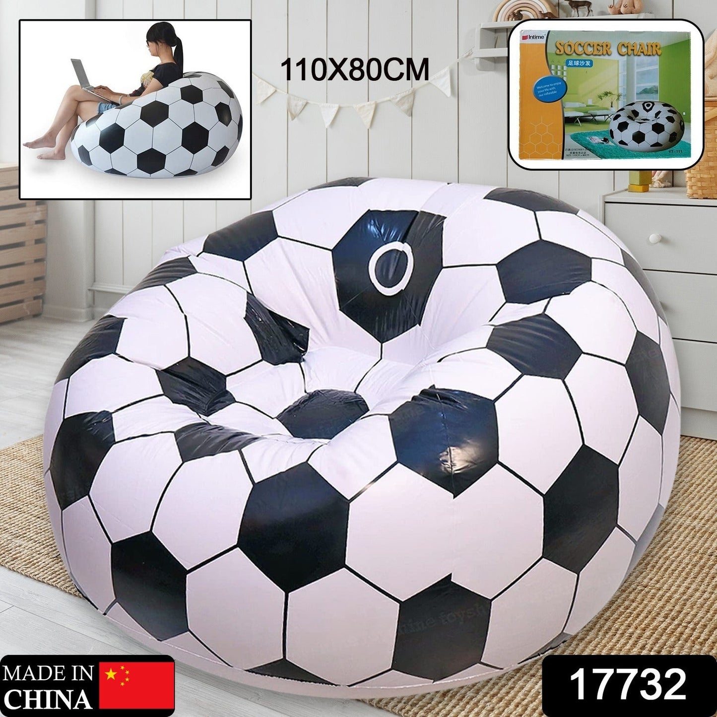 Foldable Sofa, Cartoon Style Inflatable Folding Chair, Ball Chair, Inflatable Sofa for Adults, Kids size (110cm x 80cm) Mihikart