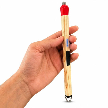 Electric matchstick lighter easy to carry anywhere shown in pocket bag camping kit and kitchen drawer slim lightweight travel friendly design