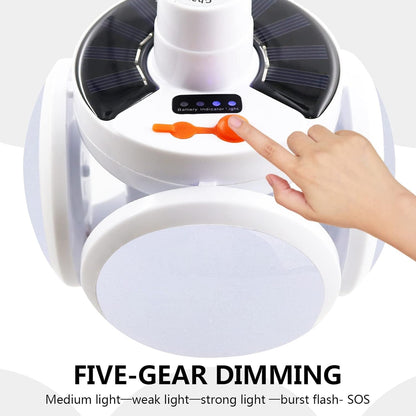 Solar Multi-Functional Emergency LED Light Bulb with USB Charging, LED camping lamp, camping lamp, USB rechargeable, 5 brightness light modes, foldable camping light, SOS IP65 waterproof camping light, blackout emergency equipment, camping gadgets - mihikart.com