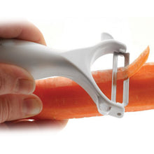 Compact and sharp peeler for precision peeling of vegetables and fruits.