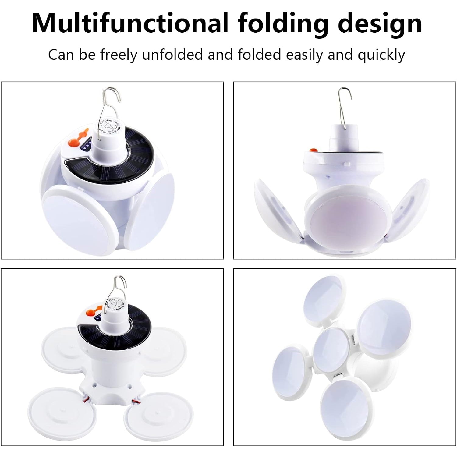 Solar Multi-Functional Emergency LED Light Bulb with USB Charging, LED camping lamp, camping lamp, USB rechargeable, 5 brightness light modes, foldable camping light, SOS IP65 waterproof camping light, blackout emergency equipment, camping gadgets - mihikart.com