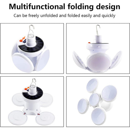Solar Multi-Functional Emergency LED Light Bulb with USB Charging, LED camping lamp, camping lamp, USB rechargeable, 5 brightness light modes, foldable camping light, SOS IP65 waterproof camping light, blackout emergency equipment, camping gadgets - mihikart.com