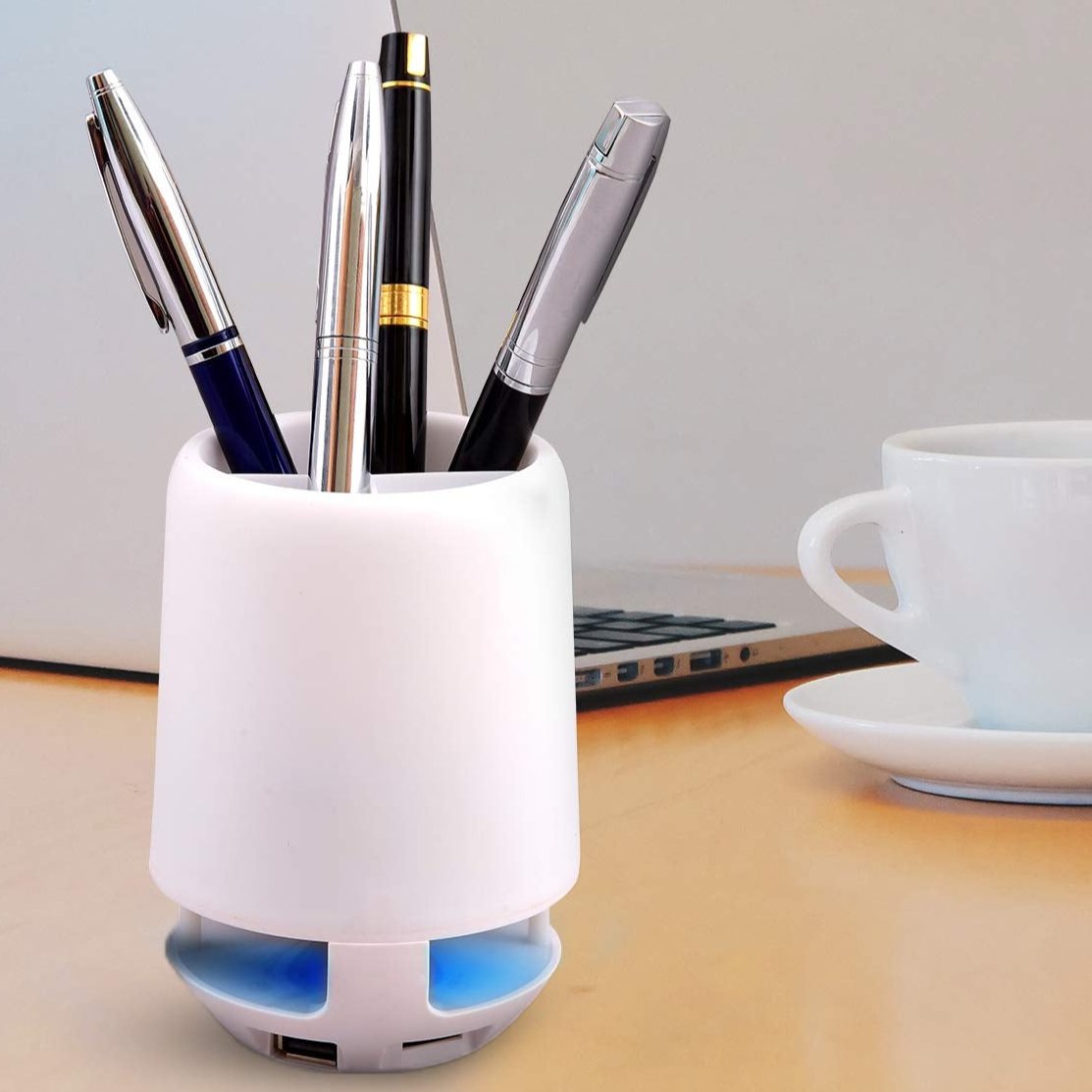 Multifunctional 4 Compartment Pen Holder with Bluetooth Speaker 5 W Bluetooth Speaker Laptop / Desk Speaker / Table Lamp / Night Lamp Smart Color Changing Pen Stand Wireless Bluetooth Speaker Mihikart