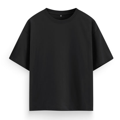 100% Cotton Oversize BIO-WASH T-shirt - Black - mihikart.com front view