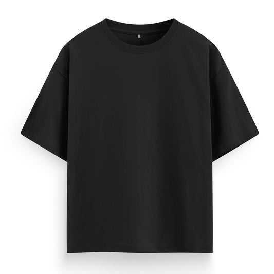 100% Cotton Oversize BIO-WASH T-shirt - Black - mihikart.com front view