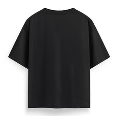 100% Cotton Oversize BIO-WASH T-shirt - Black - mihikart.com back view