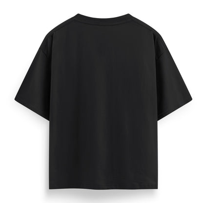 100% Cotton Oversize BIO-WASH T-shirt - Black - mihikart.com back view