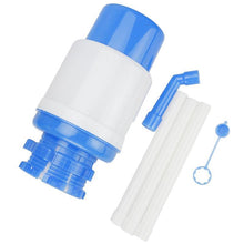 Manual water dispenser with hand press pump for bottled water.