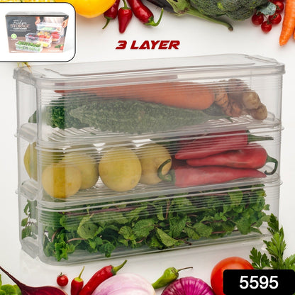 3 Fridge Storage Container, Fridge Organizer with Lid Stackable Fridge Storage Containers Plastic Freezer Storage Containers for Fish, Meat, Vegetables, Fruits, Pack of 3pcs, 1500ML Approx Mihikart