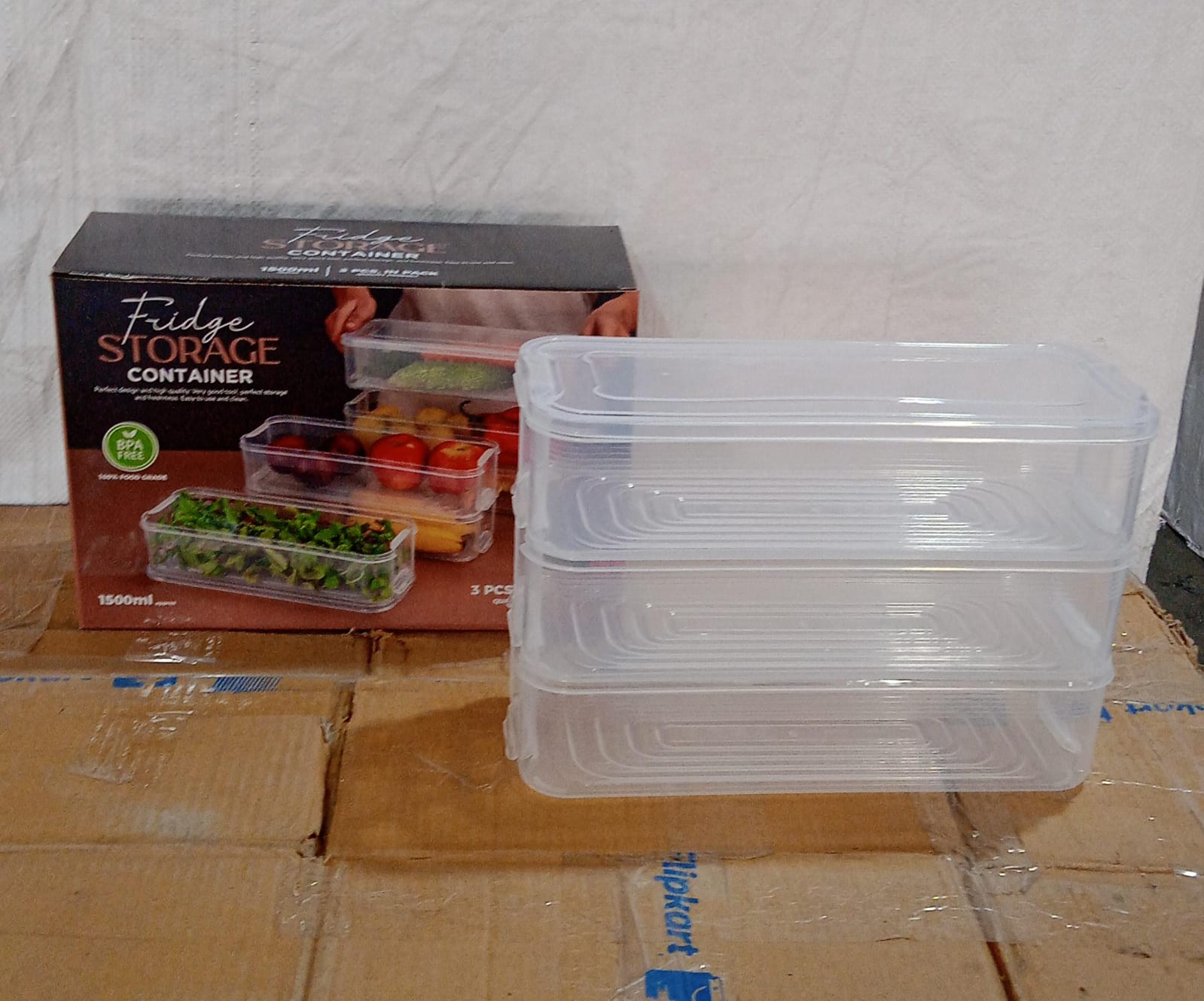3 Fridge Storage Container, Fridge Organizer with Lid Stackable Fridge Storage Containers Plastic Freezer Storage Containers for Fish, Meat, Vegetables, Fruits, Pack of 3pcs, 1500ML Approx Mihikart