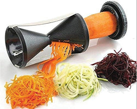 Efficient vegetable spiralizer with slicing and grating functions.