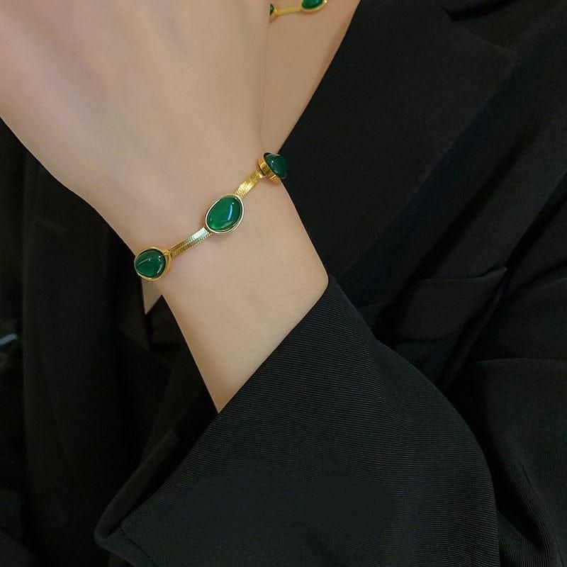 Oval Green Crystal Pendant Necklace Set With Bracelet 5bb8c4-09