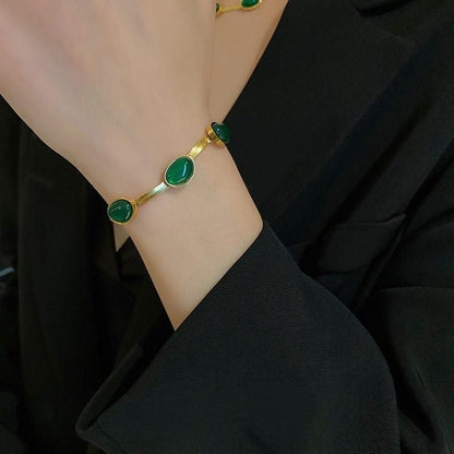 Oval Green Crystal Pendant Necklace Set With Bracelet 5bb8c4-09