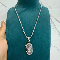 Shri Khatu Shyam Ji Maharaj Pendant with Chain displayed on a green mannequin.