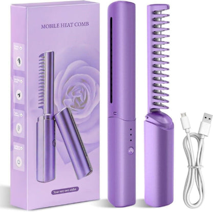 Meneflix Portable Mini Hair Straightener Cordless Rechargeable Mini Adjustable Hair Straightener Hot Comb 5bb8c4-09