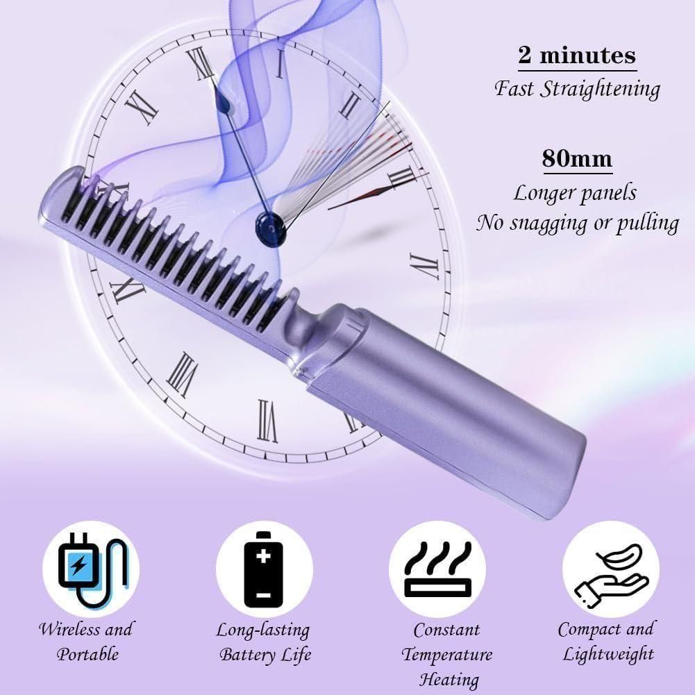 Meneflix Portable Mini Hair Straightener Cordless Rechargeable Mini Adjustable Hair Straightener Hot Comb 5bb8c4-09