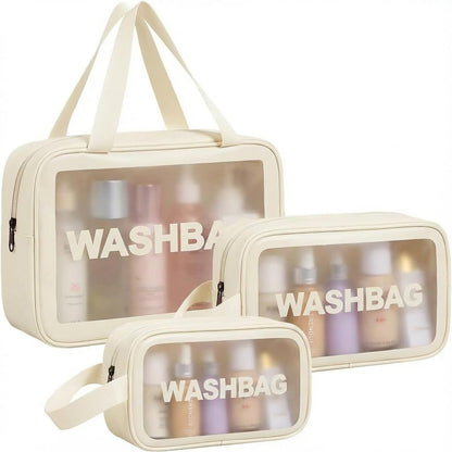 FLYNGO Clear Makeup Pouch Set, Cosmetic Organizer Bag for Women and Girls Travel Waterproof Toiletry Storage Kit (Set of 3 Beige) mihikart.com