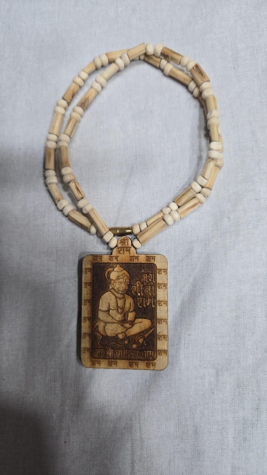 Original & Natural Wood Tulsi Kanthi Mala With Hanuman ji Locket Pendant (Pack of 2) - mihikart.com Clothing & Accessories