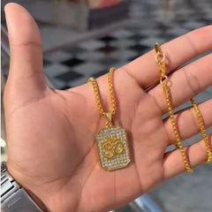 Gold Plated Om Diamond Pendant and Chain - mihikart.com 