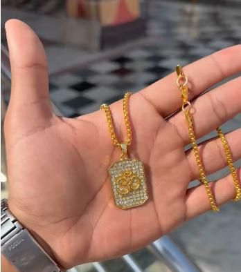 Gold Plated Om Diamond Pendant and Chain - mihikart.com 