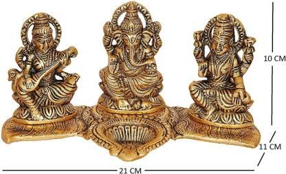 Design Gold Plated Lakshmi Ganesh Saraswati Idol with Deepak Showpiece Mihikart