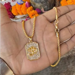 Gold Plated Om Diamond Pendant and Chain - mihikart.com 