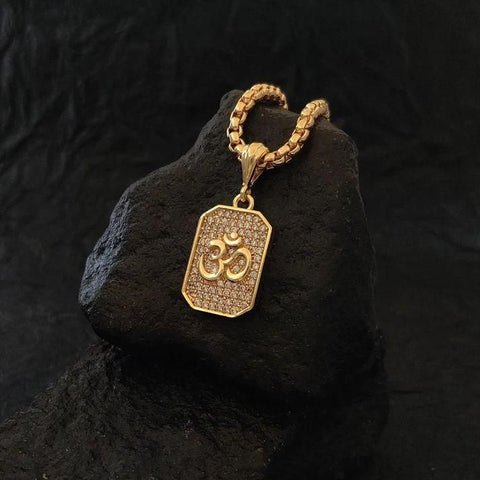 Gold Plated Om Diamond Pendant and Chain - mihikart.com 