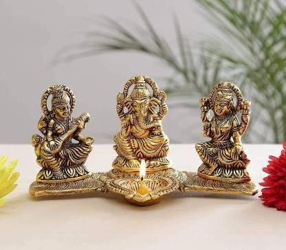 Design Gold Plated Lakshmi Ganesh Saraswati Idol with Deepak Showpiece Mihikart