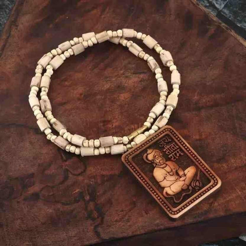 Original & Natural Wood Tulsi Kanthi Mala With Hanuman ji Locket Pendant (Pack of 2) - mihikart.com Clothing & Accessories