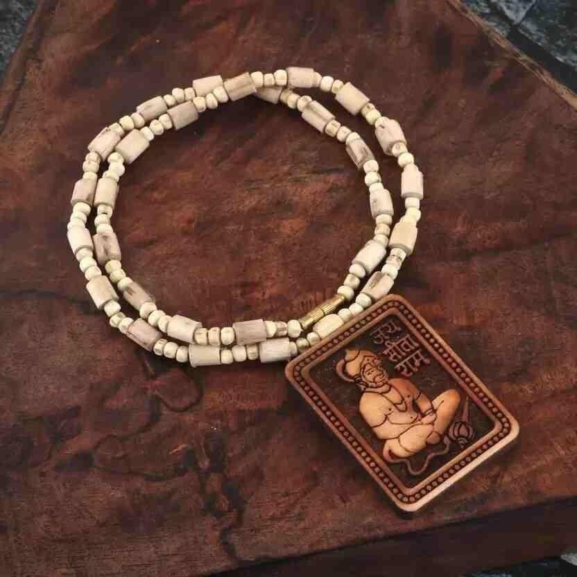 Original & Natural Wood Tulsi Kanthi Mala With Hanuman ji Locket Pendant (Pack of 2) - mihikart.com Clothing & Accessories