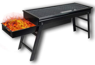 Portable BBQ grill with foldable design.