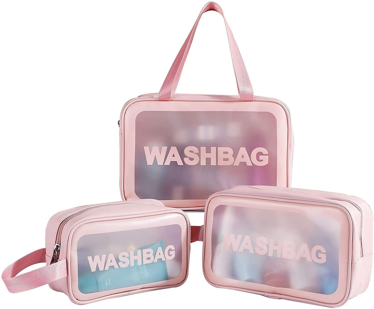 FLYNGO Clear Makeup Pouch Set, Cosmetic Organizer Bag for Women and Girls Travel Waterproof Toiletry Storage Kit (Set of 3 Beige) mihikart.com