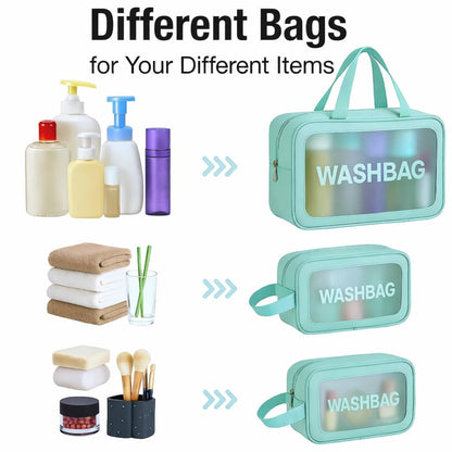 FLYNGO Clear Makeup Pouch Set, Cosmetic Organizer Bag for Women and Girls Travel Waterproof Toiletry Storage Kit (Set of 3 Beige) mihikart.com