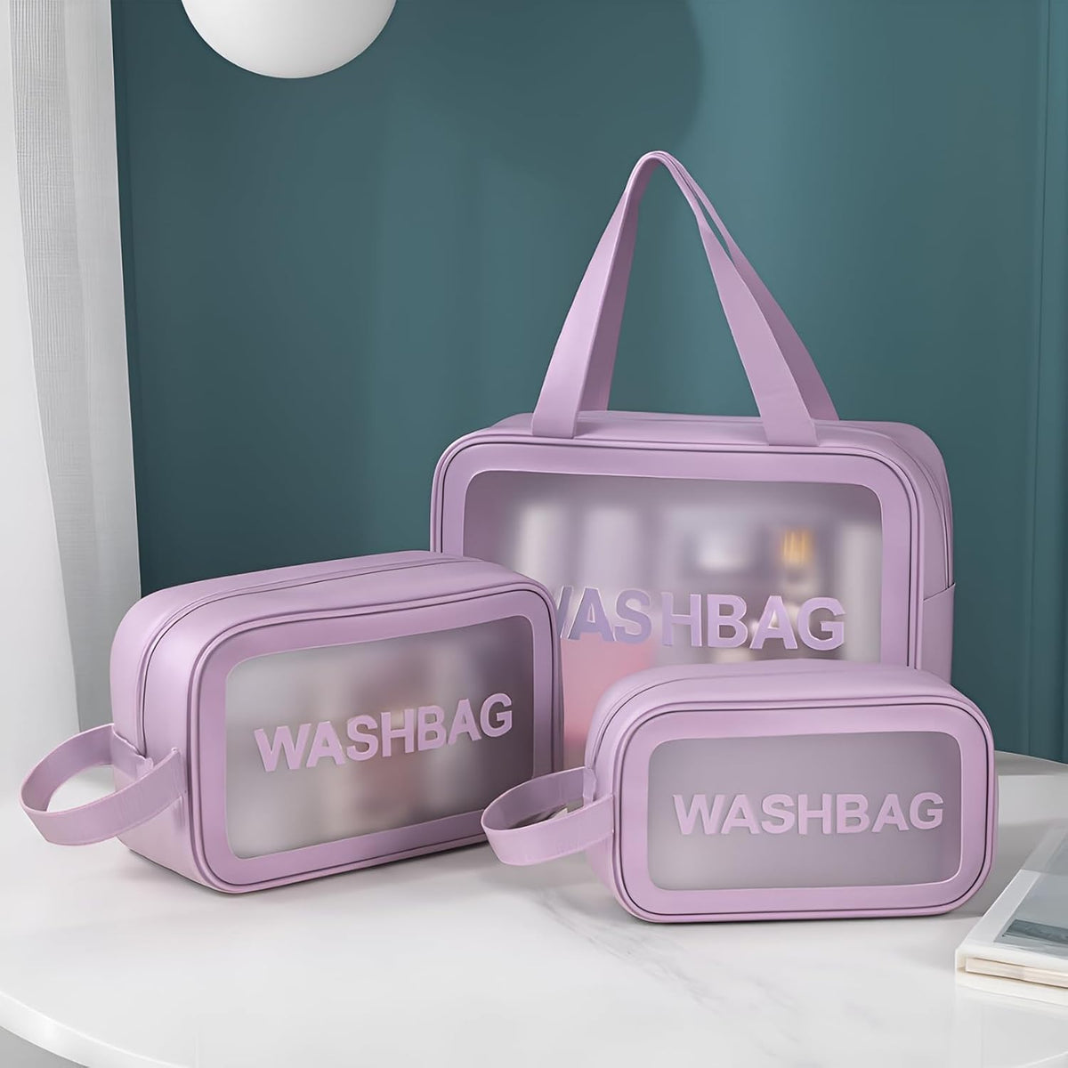 FLYNGO Clear Makeup Pouch Set, Cosmetic Organizer Bag for Women and Girls Travel Waterproof Toiletry Storage Kit (Set of 3 Beige) mihikart.com