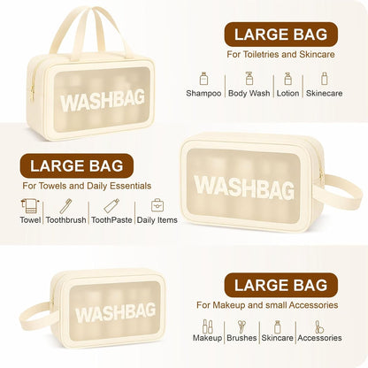 FLYNGO Clear Makeup Pouch Set, Cosmetic Organizer Bag for Women and Girls Travel Waterproof Toiletry Storage Kit (Set of 3 Beige) mihikart.com